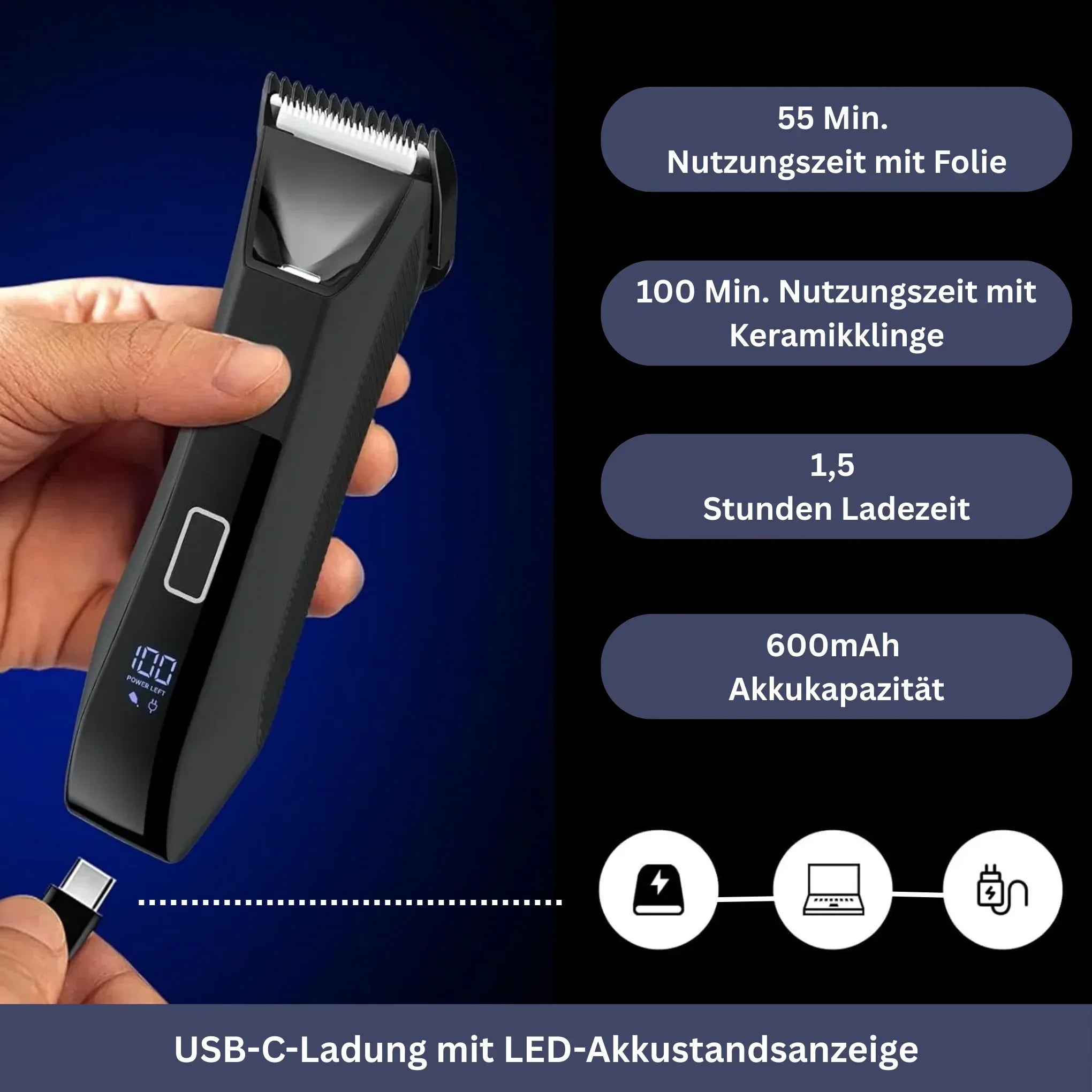 Waterproof Men’s Trimmer with Dual Blades